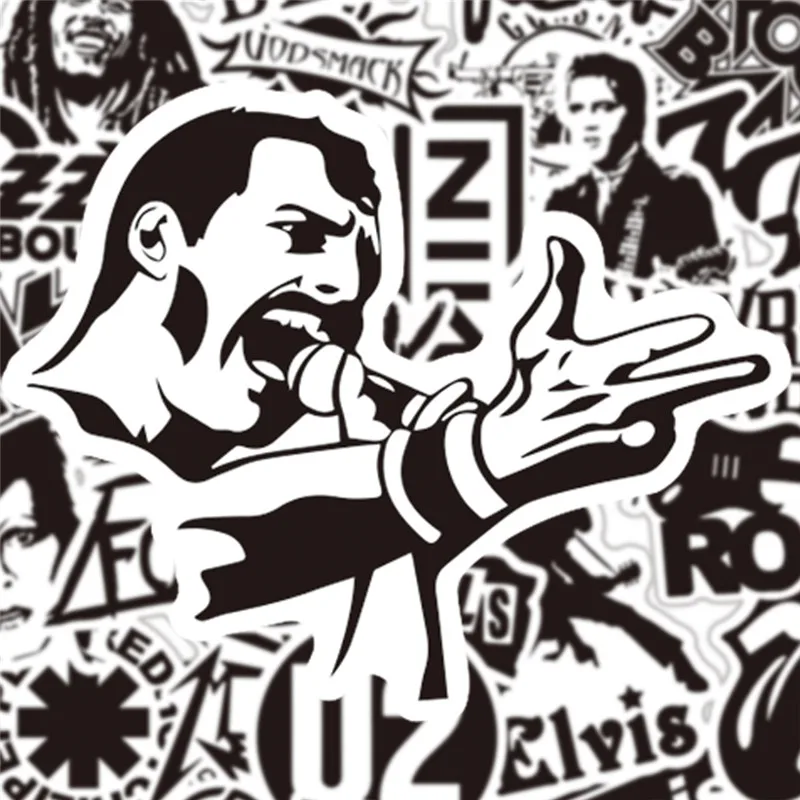 BLACK AND WHITE ROCK BAND STICKERS (8)