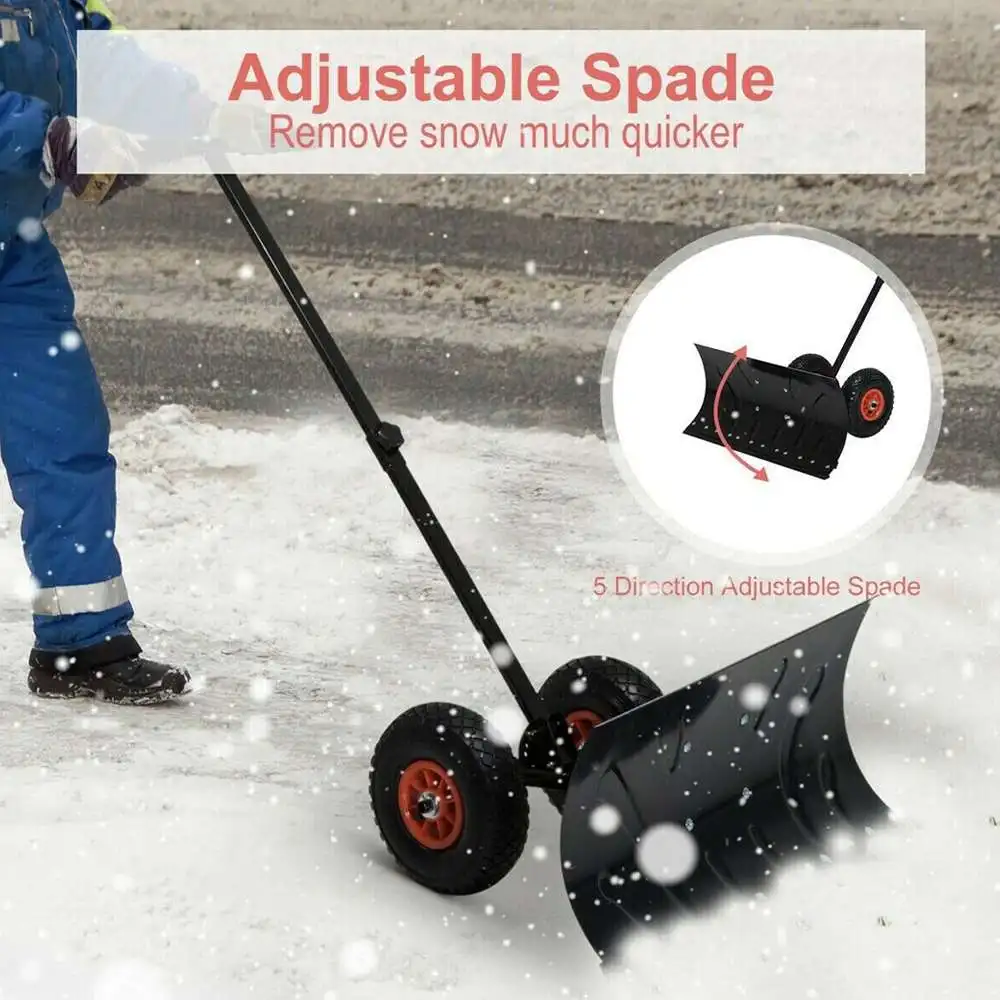 Shovel Heavy Duty Garden Efficient Removal Tool Details about   Adjustable Wheeled Snow Pusher 