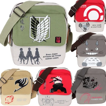 

Cartoon Attack On Titan Naruto Totoro Fairy Tail Canvas Shoulder Handbag Bag Casual School Students Book Travel Cosplay
