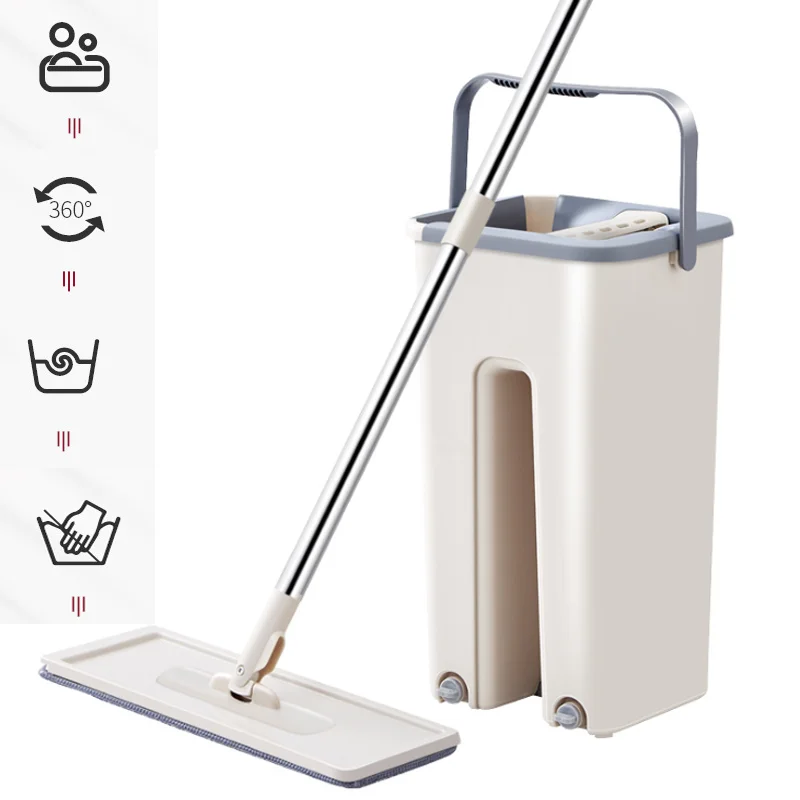 

Mop Lazy Hand-Free Flat mop Scratch Mop Upgrade Stainless Steel Rod Microfiber mop Retractable Flat mop Cloth And Bucket