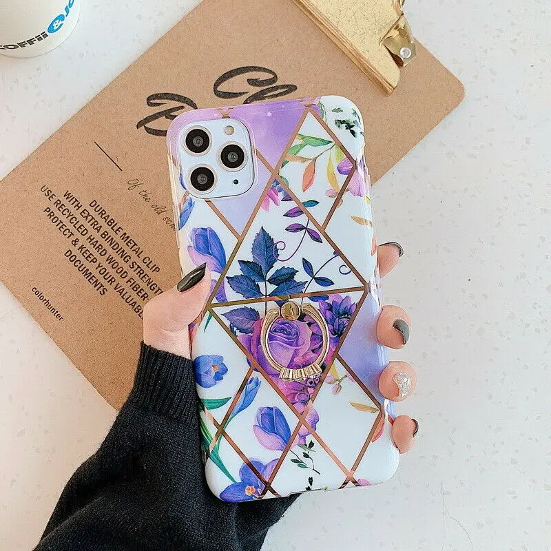 3 Для iPhone 11 Pro Max XR XS Max X 8 7 6 6s Plus цветок кольцо держатель покрытие Мягкий силикон IMD бампер чехол для телефона крышка - Цвет: 3