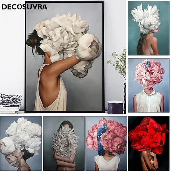 

Modern nordic abstract poster Feather Woman Fashion Style posters and prints paintings for living room wall no frame