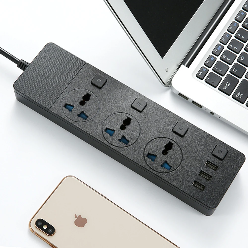 Мульти мощность полосы защиты от перенапряжения 3 AC универсальные розетки электрическая штепсельная розетка с USB Независимый переключатель 2 м удлинитель шнур