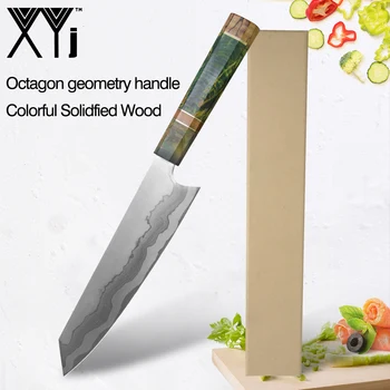 

XYj Single Damascus Steel Kitchen Knife Blue Resin +Solidified Wood Handle Gift Box Chef Knife Cleaver Cook Tool House Wife Gift