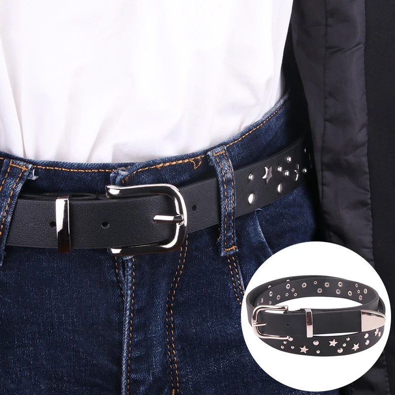 Hot Designers Female Belts Punk Rivet Black Female Belts Metal Buckle Leather Waist Belt Jeans Pants pasek damski ceinture femme
