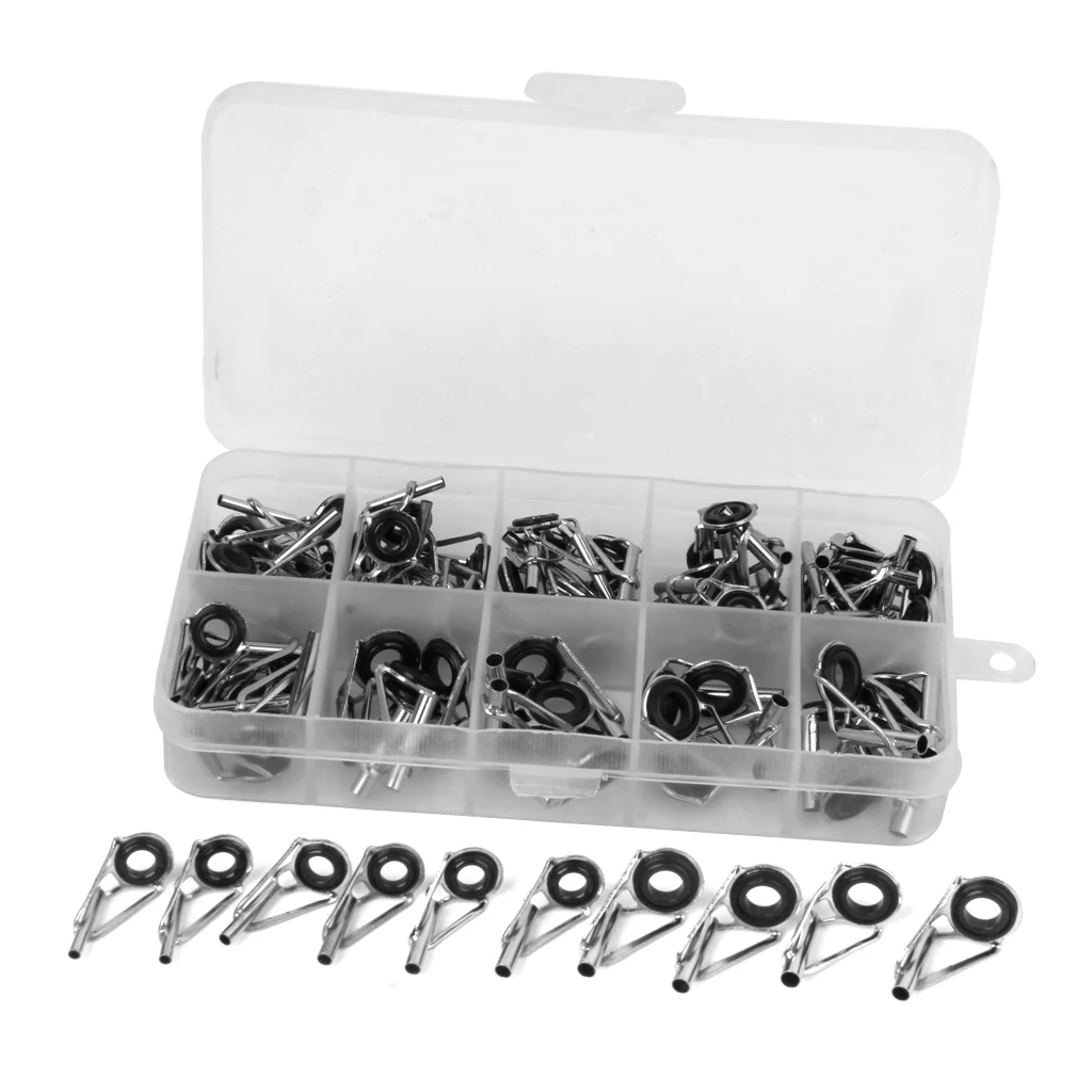 

80 Stainless Steel 8 Various Sizes Fishing Rod Guide Tip Repair Kit DIY Eye Rings for Fishing Rods Frames With Tackle Box