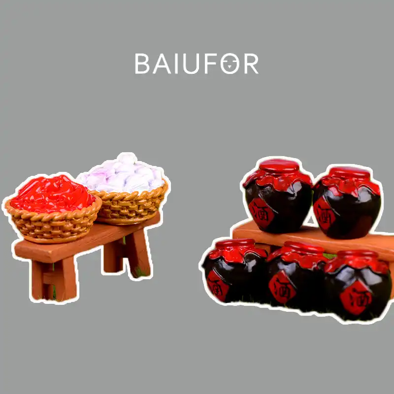 BAIUFOR Miniatura estilo Rústico Balde Licor Palheiro Tabela Tamborete Cadeira Terrário & Jardim de Fadas Figurinhas Boneca Casa Decoração