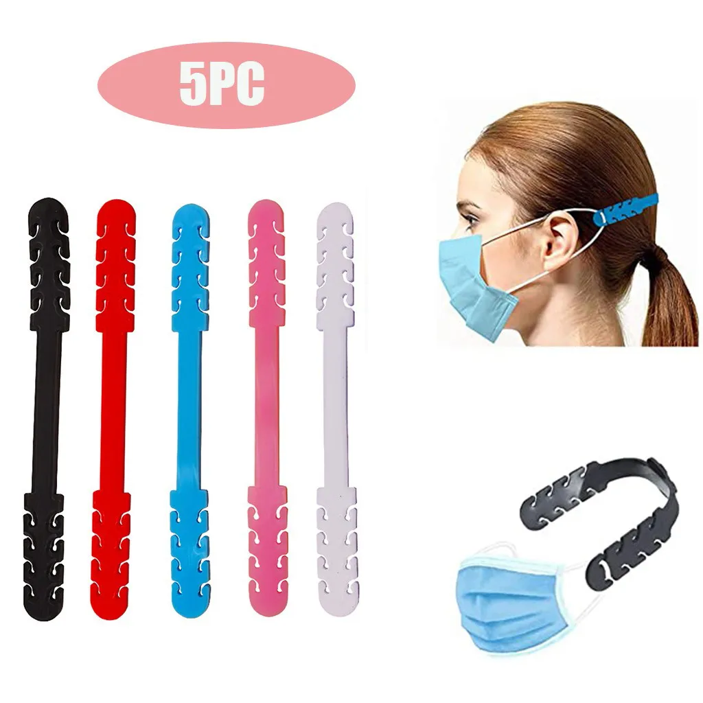 5PCS PU Anti-slip Mask Ear Grips Hooks Adjustable Protectors Hook Extension Strap Five Buckle Holder Adult/child Health | Красота и