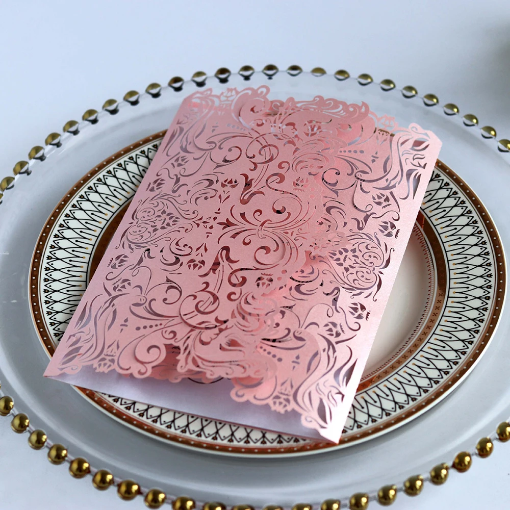  10pcs Hollow Laser Cut Greeting Card Elegant Engagement Wedding Invitation Card Birthday Party Supp - 4000116709664