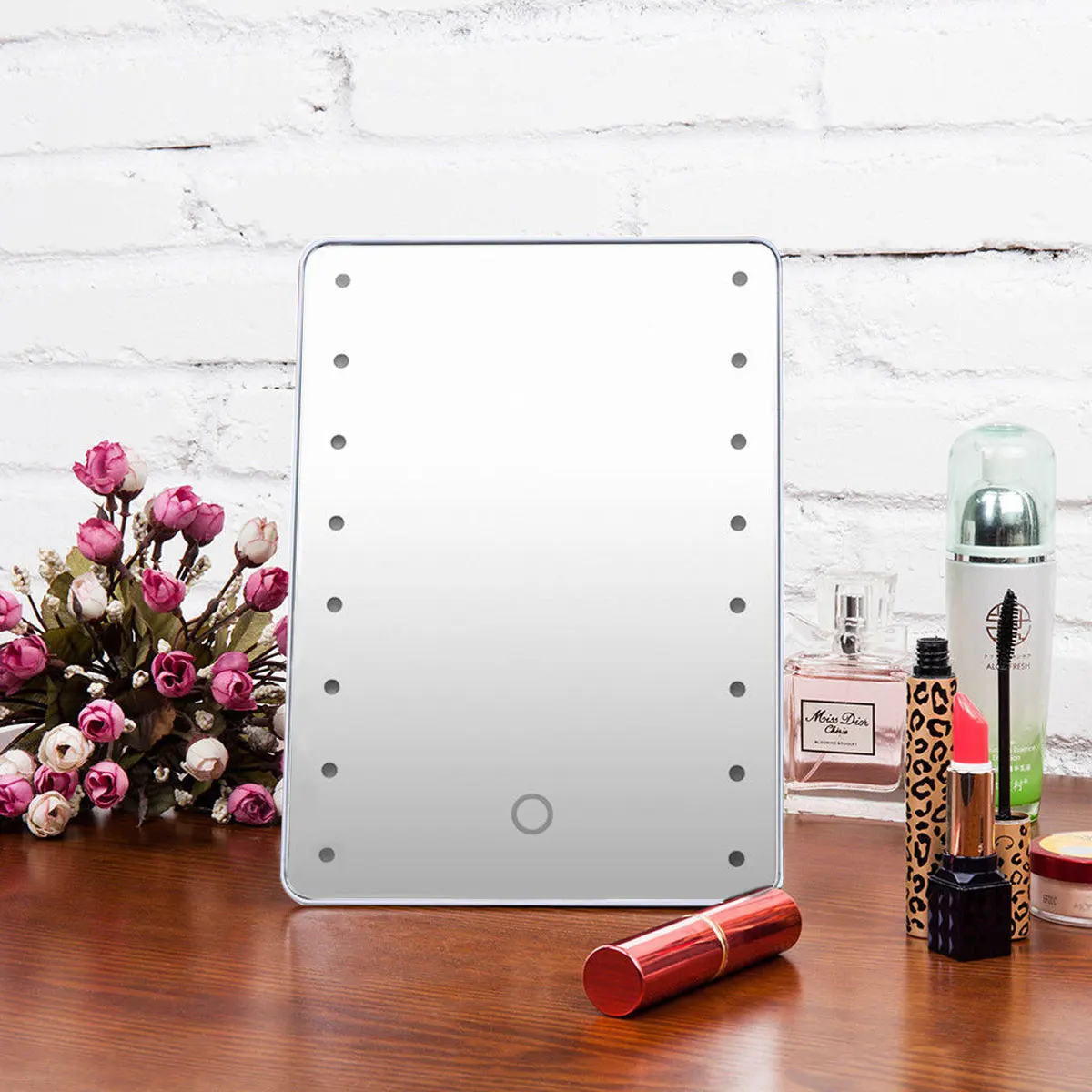 

Makeup Mirror with 16 LEDs Cosmetic Mirror with Touch Dimmer Switch Battery Operated Vanity Mirror with Stand for Bedroom
