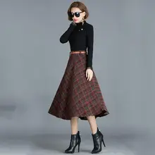 Модная осенне-зимняя женская шерстяная клетчатая юбка тонкая высокая Талия Женская плиссированная юбка Длинная женская юбка юбки J416