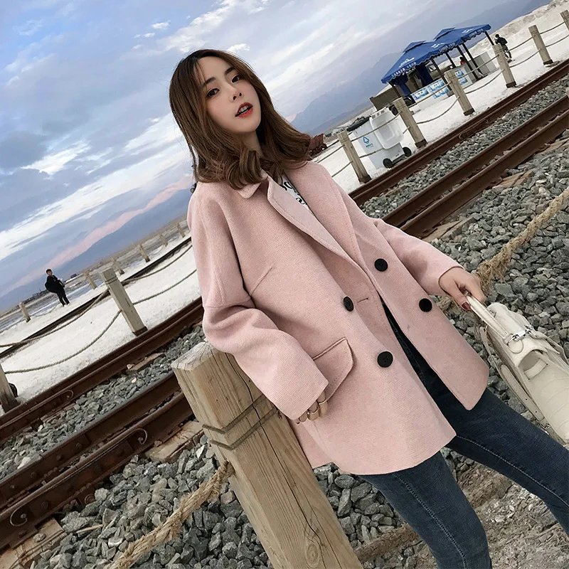 

Photo Shoot 2019 Autumn & Winter New Style Women's Korean-style Loose-Fit Short Casual Large Size Woolen Jacket Woolen Overcoat