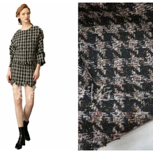 10% шерсть черный и кофейный гусиная лапка плетеная с блестящей линией твидовая Ткань 5" Ширина