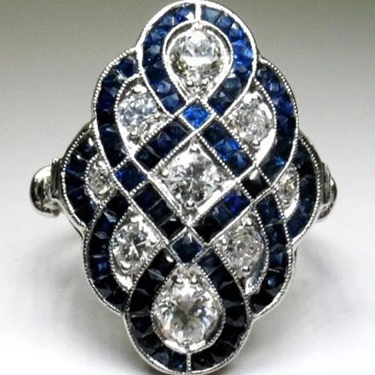 New Arrival Big Blue Cubic Zircon Stone Silver Color Wedding Rings for Women Zirconia Female Infinity Crystal Ring Jewelry | Украшения и