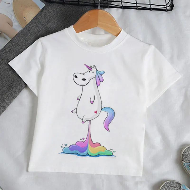 

Kawaii Kids T Shirt Cartoon Unicorn Print Boys Tops Short Sleeve Casual Design Harajuku Cute Girls T Shirts Summer Clothes
