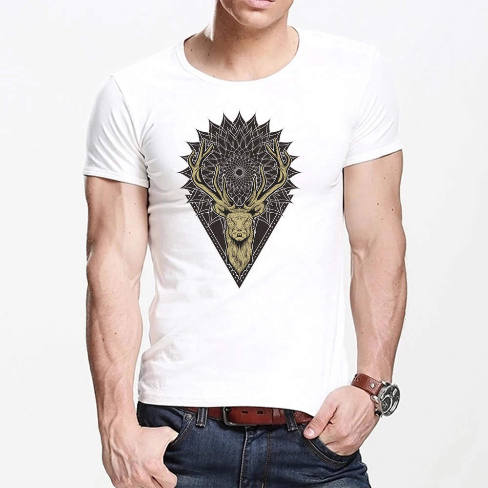 

MOUNTSHARP Summer T Shirt Men Harajuku Tibetan antelope Funny Print Tee Tops Short Sleeve male T Shirt Casual male Clothes