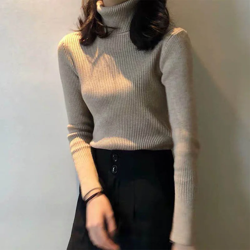 

Elastic Turtleneck Knitting Women Sweater Pullovers Autumn 2019 Slim Warm Tops Jumpers Fashion Casual Knitted Sweaters Female
