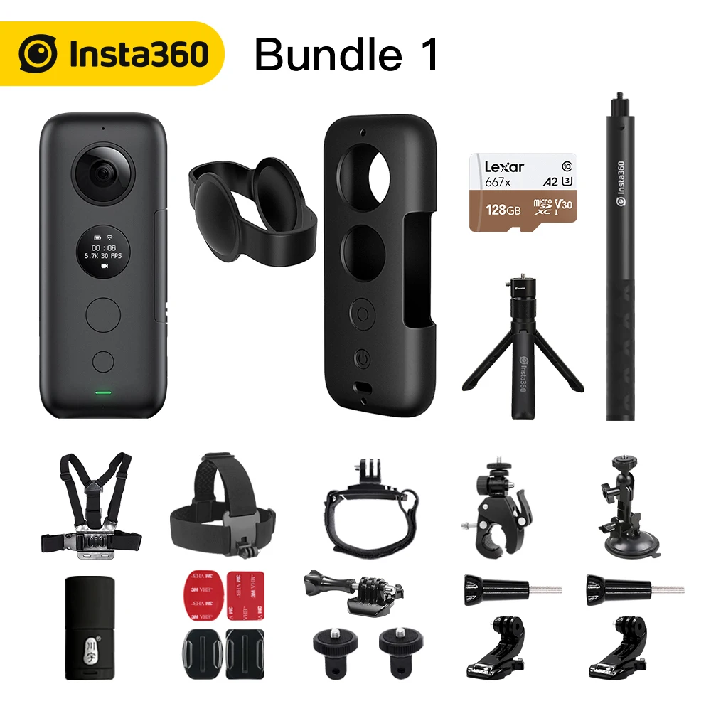Bundle 1 Insta360 ONE X Экшн-камера VR 360 панорамная камера для iPhone и Android 5,7 K видео 18MP фото невидимая селфи-палка - Цветной: Bundle 1