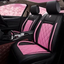 Fundas universales para asientos de coche, conjunto completo de cuero duradero, de cinco asientos cojín, alfombrilla delantera y trasera, diseño rosa