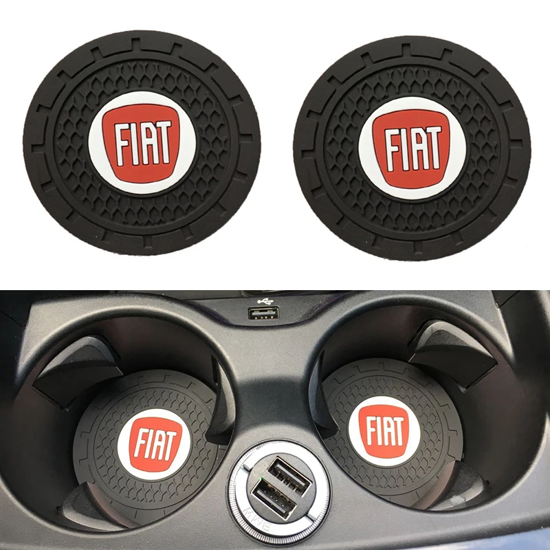 

2pcs 72mm Car Cup Holder Mat Silicagel water Coaster Decoration For Fiat Punto Abarth 500 Stilo Ducato Palio badge Car Styling