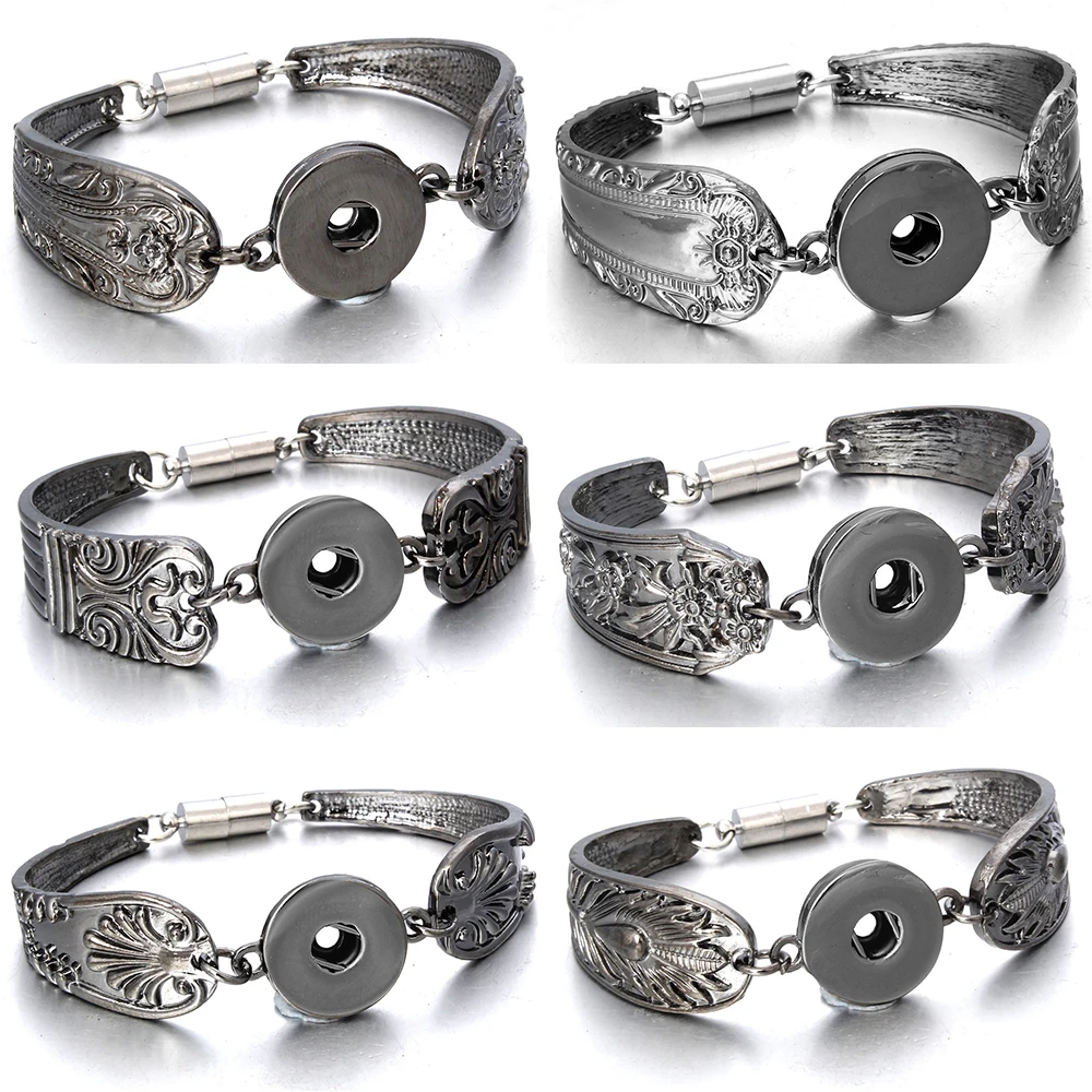 2019-Snap-Jewelry-Magnet-Bohemian-Black-18mm-Metal-Snap-Button-Bracelet-for-Women-Charm-Button-Bracelet