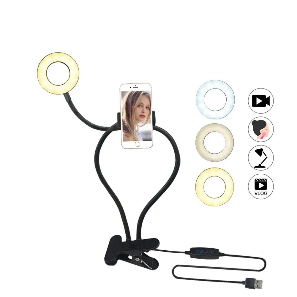 

USB Decor LED desk table Lamp LED Selfie Ring Light for Youtube Live Stream video chat Phone Holder Tripod for Iphone smartphone