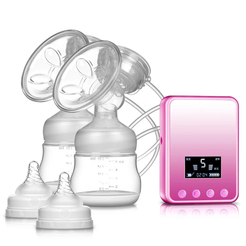 Двойные электрические молокоотсосы USB зарядка Электрический молокоотсос мощный всасывающий сосок с детской бутылочкой для молока BPA бесплатно - Цвет: Розовый