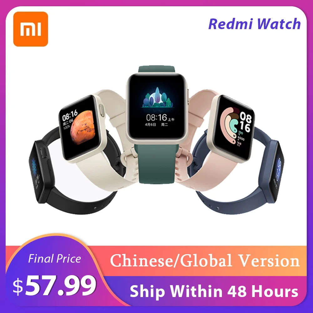 Новые водонепроницаемые Смарт часы Redmi Watch Xiaomi с пульсометром и монитором сна