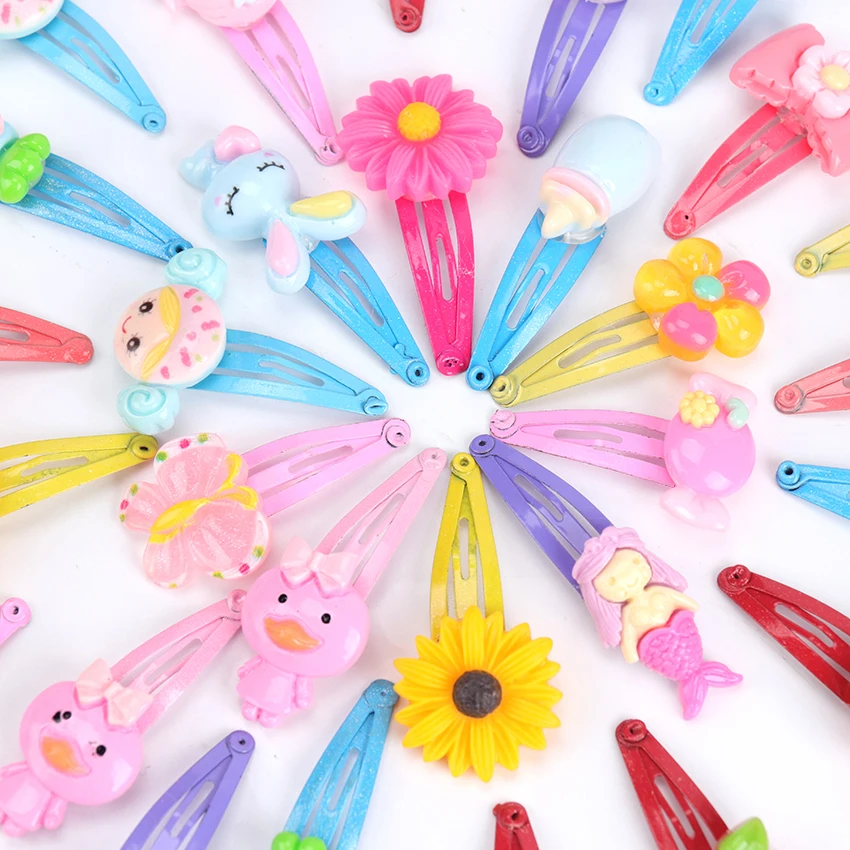 10PCS Mix Color Barrette Baby Hair Clip Cute Flower Solid Cartoon Handmade Resin Children Hairpin Girl Hair Clip Accessories