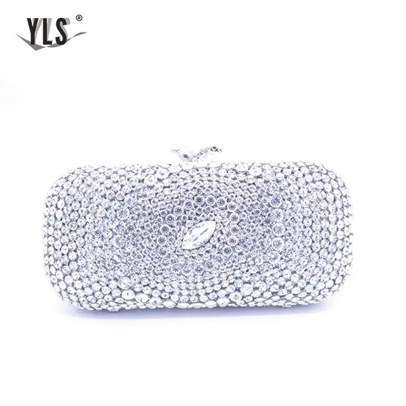 Luxury Celebrity Women Silver Crystal Clutches Bag Evening Party Purse Bridal Flower Rhinestone Handbag Ladies Diamond Bolso | Багаж и