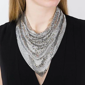 

European Metal Alloy Retro-vintage Women's Scarf Snake Chains Sequins Necklace Pendant Exaggerated Costume Necklace for Woman