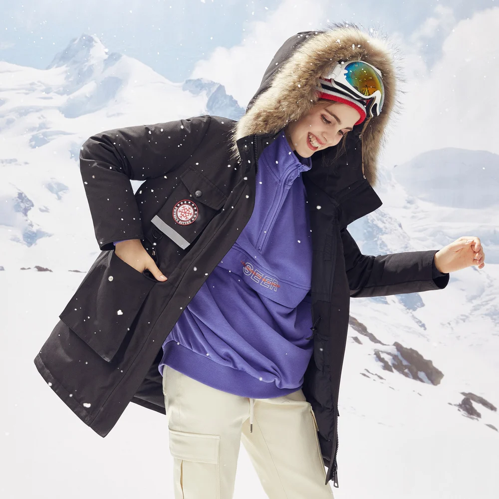 Beste Metersbonwe Winter Warm 2019 Nieuwe Vrouwen Down Parka 90% Grijs Duck Down Jas Hooded Bontkraag Jas Winter Lange uitloper