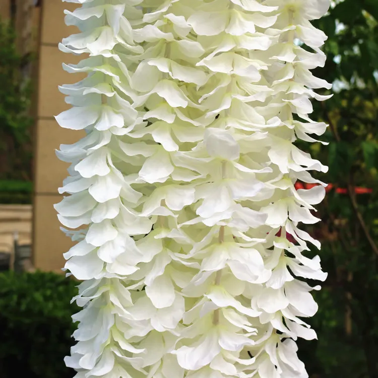 Дешевая 1 м цепочка цветов Глициния лоза шёлковая гортензия из ротанга DIY Свадебная вечеринка украшение Искусственные цветы на стену - Цвет: White