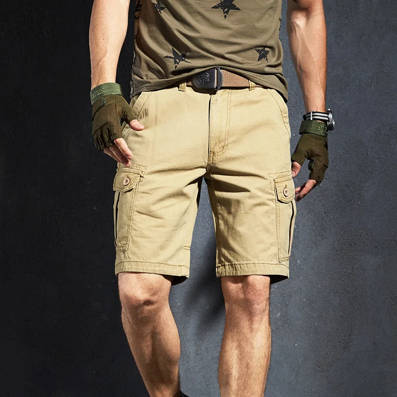 Летние мужские прямые пляжные шорты с несколькими карманами, мужские спортивные камуфляжные дышащие шорты-Карго