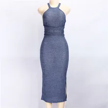 

Women's Autumn Side Slit Halter Solid Sling Bag Hip Dress Jacket Elegant Mid-length Elegant Knit Halter Neck Belt Halter Dress