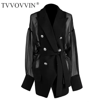 

TVVOVVIN 2020New Spring Summer Fashion Women Clothing Turn-down Collar Full Sleeves Double Breasted Waist Belt Black Blazer XA3Y