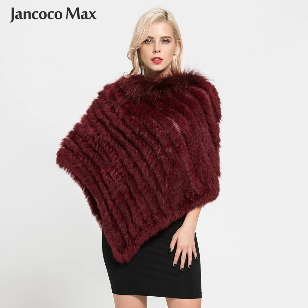 Jancoco Max 2019 Новое поступление Настоящее кроличье меховое Вязаное пончо воротник из