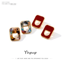 Yhpup корейские сережки-шпильки, акриловая кожа, полые геометрическая форма, цинковый сплав, серьги, минималистичные, для девушек, для офиса, ювелирные изделия, аксессуары