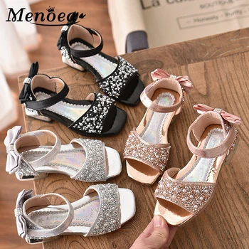

Menoea Girls Shoes 2020 Summer Sweet Style Kids Footwear Bow Sequined Single Shoes Children Pearl Elegant Sandals Flat Shoes