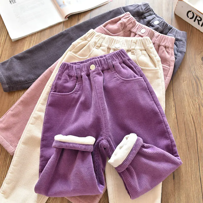 Kids Warm Pants Boy Girls Autumn Winter Corduroy Thick Outer Wear Sports Trousers 3-10Y Children Clothes Casual High Waist Pants girls pants boys pants kids pants girls trousers