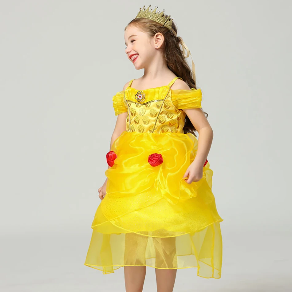 YOFEEL/платье принцессы Белль для девочек пышный костюм для красавицы и чудовища, многослойное платье для ролевых игр Вечерние платья на Хэллоуин для маленьких девочек
