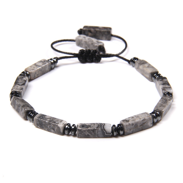 Lapis Lazuli Bracelets Men Hematite Slice Charm Bracelet Homme Black Rope Adjustable Bangle Jewelry Women Pulsera Gift