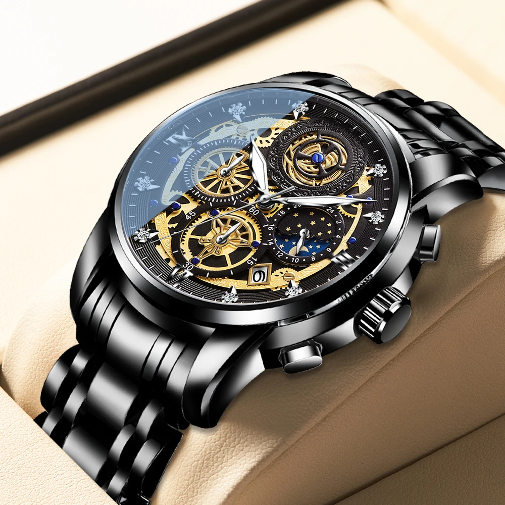 WISHDOIT-reloj deportivo informal para hombre, reloj con calendario de acero inoxidable, luminoso, resistente al agua, masculino