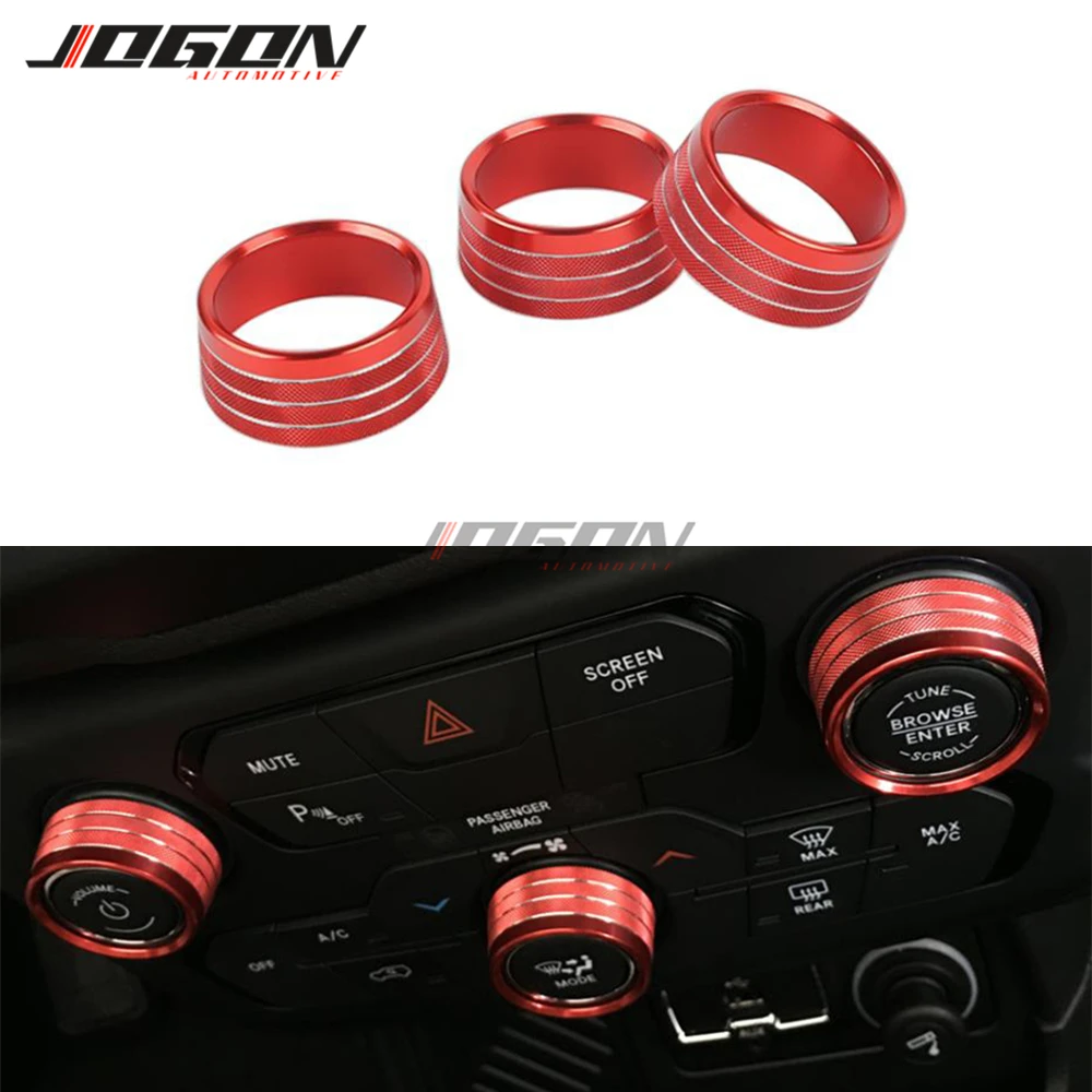 3pcs Red For Suzuki Jimny JB64 JB74 2019-2020 Car Accessories Interior Air Condition Adjust Switch Ring Trim AC Knob Cover