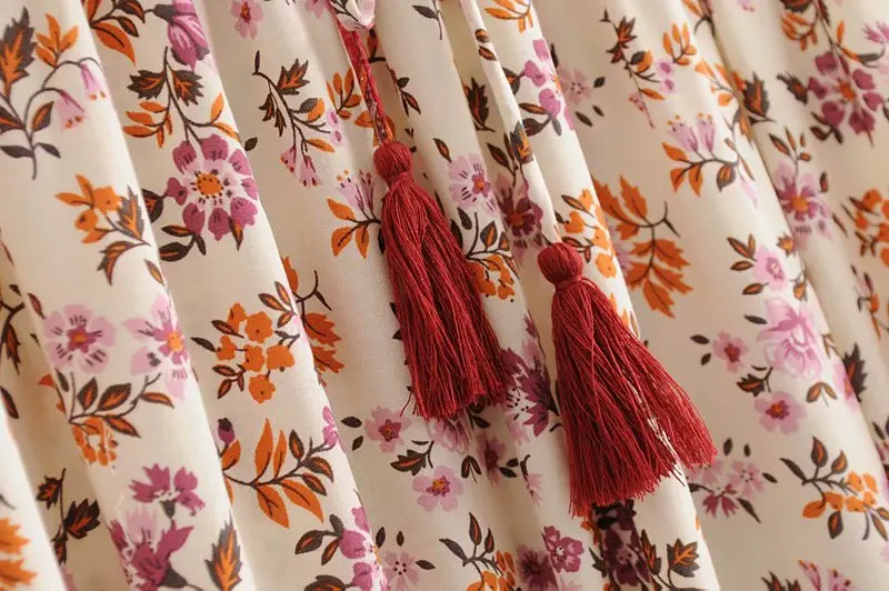 Boho королев Мода хиппи женские цветочный принт кисточкой пляжная Богемская юбка с