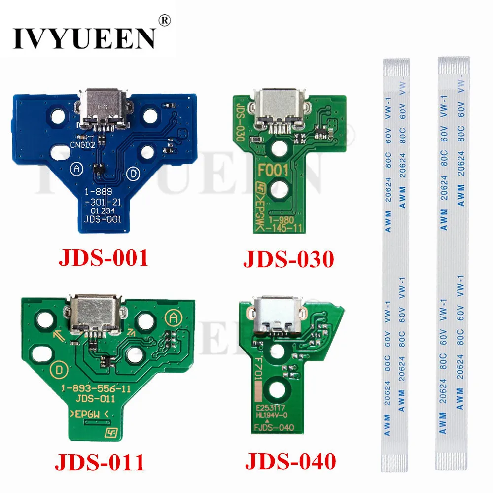 IVYUEEN para Dualshock 4 PS4 Pro Slim controlador de carga hembra circuito de puerto de conexión de JDS 030 040 con 12 14 Pin Flex Cable
