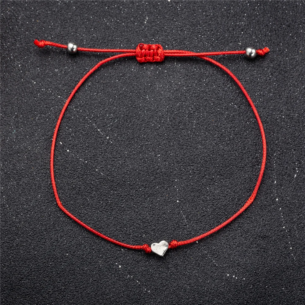 Simle red black String сердечко серебряного цвета Шарм браслет из нитей для защиты мужчин и женщин регулируемые ювелирные изделия амулет