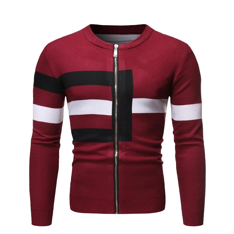 

Spring 2020 Men's Fashion Casual Hit Color Knitted Sweater Wild Casual Cardigan Casual Jacket Three Colors Available