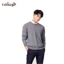 Fdfklak свитер из чистой шерсти мужской осень зима сплошной цвет дикий круглый вырез v-образным вырезом пуловер свободные мужские свитера