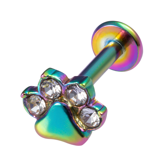 Paw Labret Monroe Lip Ring Bar Stud Zircon Internally Threaded 16G Tragus Helix Ear Cartilage Piercing Earring Body Jewelry